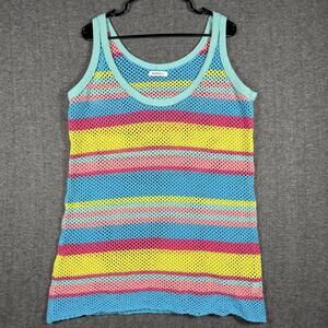 POPVIL Womens L Crochet Knit Tank Cover Up Rainbow Striped Swim BOHO Beach